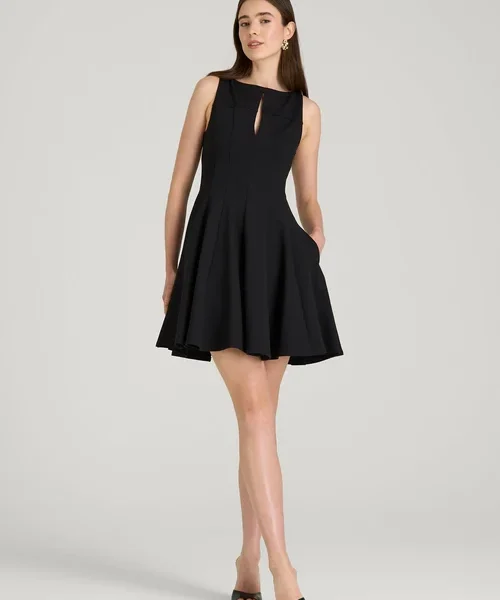 Black Zenvielle Sleeveless Keyhole Neck Fit and Flare Mini Dress Havenluve