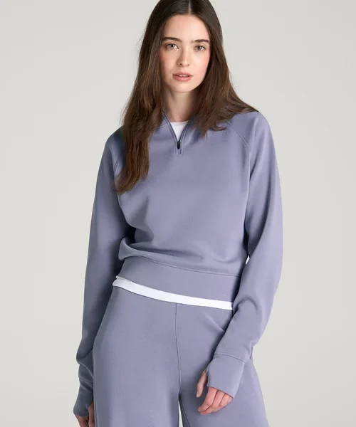Dusty Lavender Havenluve Zelmoria Half Zip Pullover Wide Leg Lounge Pants Set 2 - havenluve