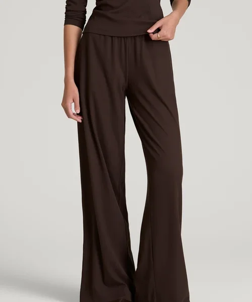 Espresso Brown Orvella Elastic Waist Flowing Wide Leg Lounge Pants Havenluve 1 - havenluve