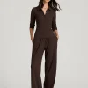 Espresso Brown Orvella Elastic Waist Flowing Wide Leg Lounge Pants Havenluve