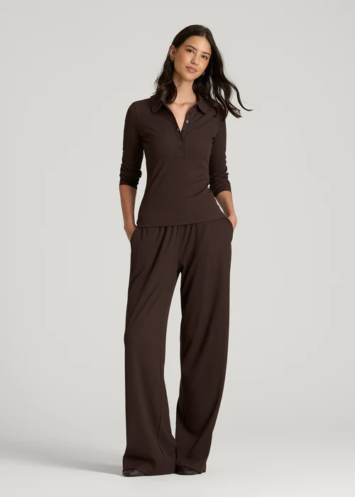 Espresso Brown Orvella Elastic Waist Flowing Wide Leg Lounge Pants Havenluve 3 - havenluve
