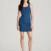 Havenluve Cerivelle Medium Blue Scoop Neck Front Zip Sleeveless Denim Mini Dress