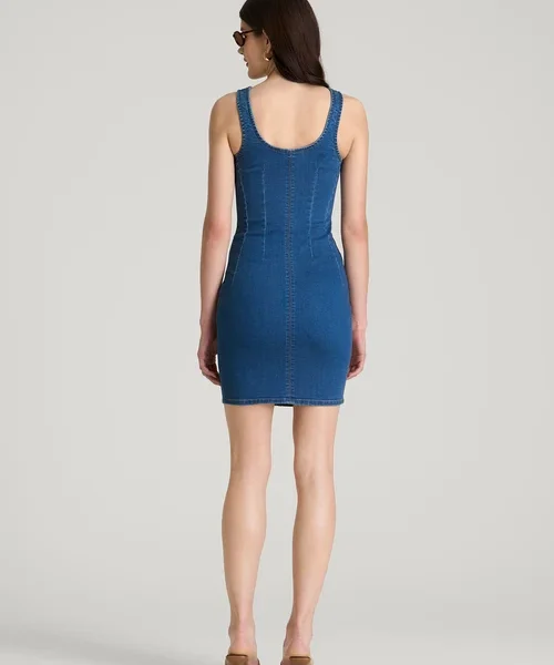 Havenluve Cerivelle Medium Blue Scoop Neck Front Zip Sleeveless Denim Mini Dress 3 - havenluve