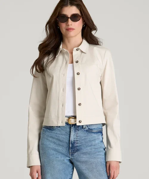 Havenluve Ivory Quenlora Collared Button Front Long Sleeve Cropped Jacket