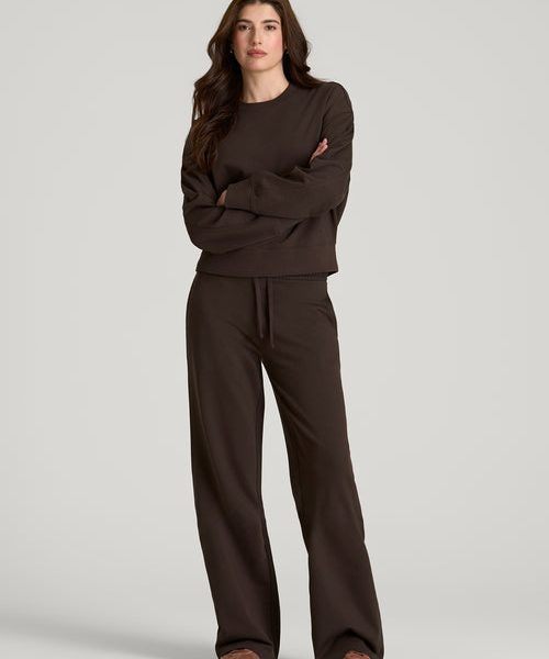 Havenluve Velquora Dark Chocolate Brown Crewneck Sweatshirt Wide Leg Pants Set