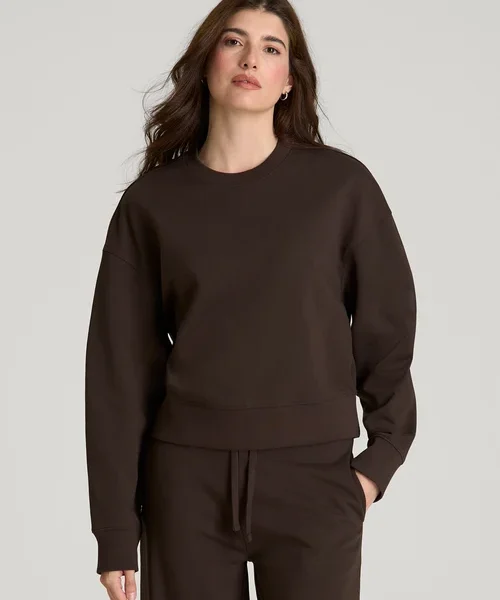 Havenluve Velquora Dark Chocolate Brown Crewneck Sweatshirt Wide Leg Pants Set 2 - havenluve