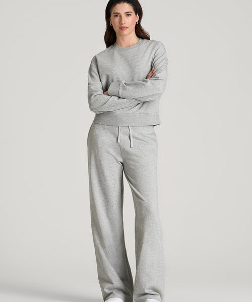 Heather Gray Zenvoria Relaxed Crewneck Sweatshirt Wide Leg Pants Set Havenluve