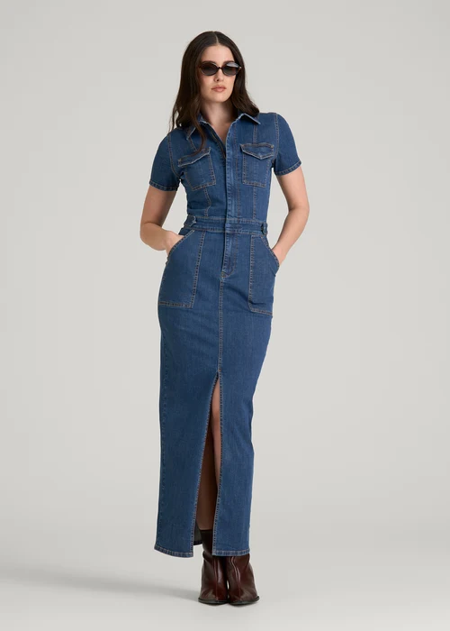 Indigo Blue Velquoria Short Sleeve Button Front Slit Maxi Denim Dress Havenluve 3 - havenluve Indigo Blue Velquoria Short Sleeve Button Front Slit Maxi Denim Dress Havenluve