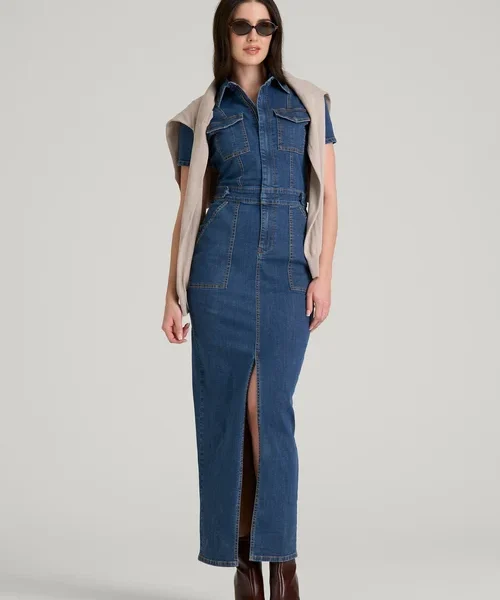 Indigo Blue Velquoria Short Sleeve Button Front Slit Maxi Denim Dress Havenluve 6 - havenluve Indigo Blue Velquoria Short Sleeve Button Front Slit Maxi Denim Dress Havenluve 2 - havenluve
