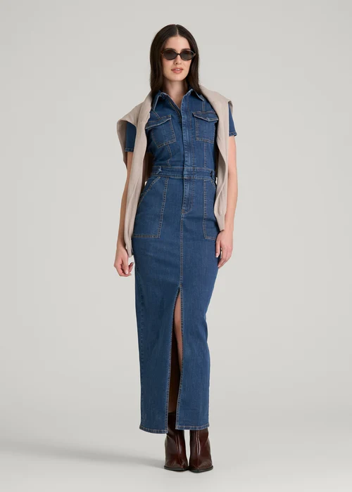Indigo Blue Velquoria Short Sleeve Button Front Slit Maxi Denim Dress Havenluve 4 - havenluve Indigo Blue Velquoria Short Sleeve Button Front Slit Maxi Denim Dress Havenluve - Image 2