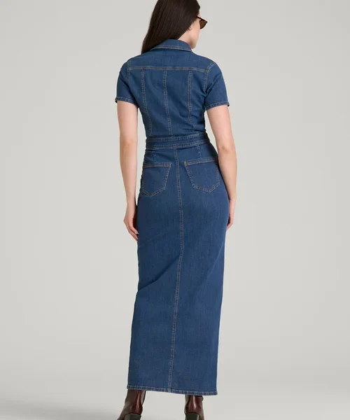 Indigo Blue Velquoria Short Sleeve Button Front Slit Maxi Denim Dress Havenluve 7 - havenluve Indigo Blue Velquoria Short Sleeve Button Front Slit Maxi Denim Dress Havenluve 3 - havenluve