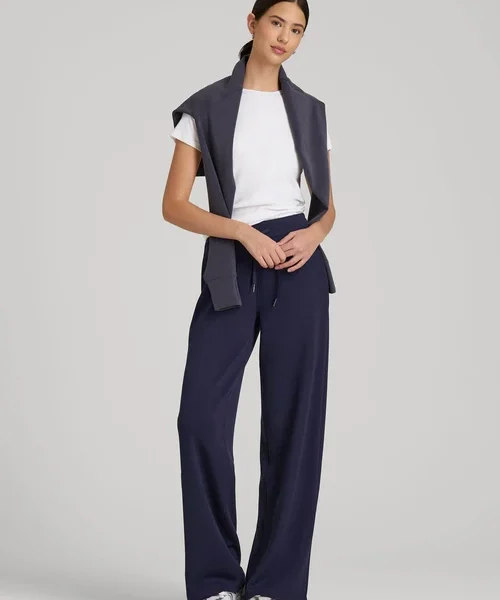 Navy Blue Virellia Drawstring Waist Relaxed Wide Leg Lounge Pants Havenluve